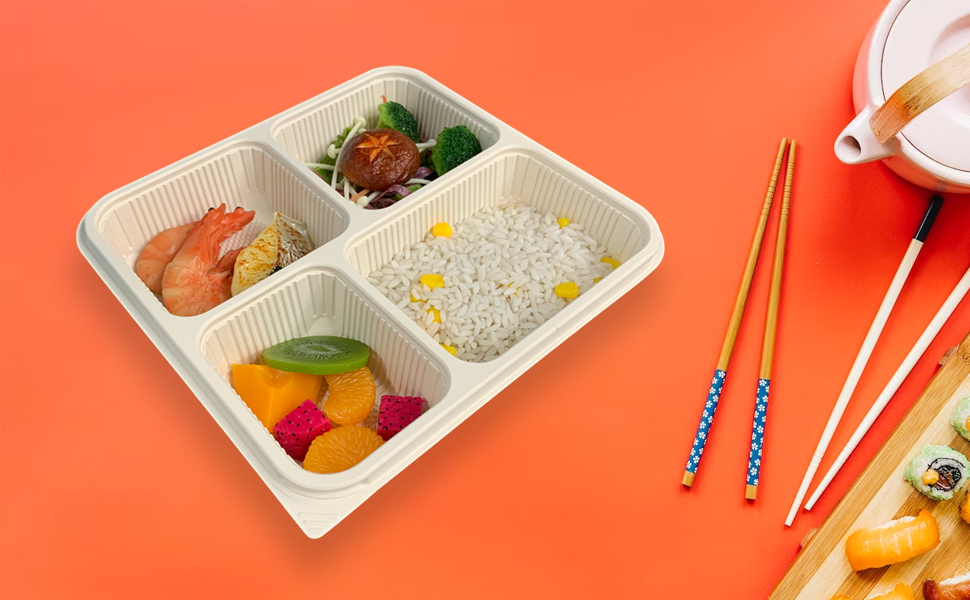 Compostable Cornstarch Lunch Tray with Lid